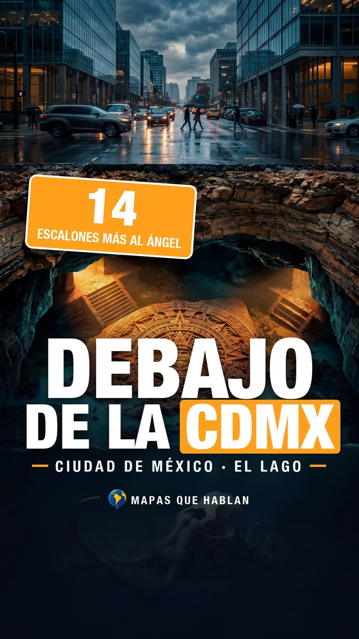 Portada de Mapas que hablan con el título Debajo de la CDMX y la cifra de 14 escalones más al Ángel