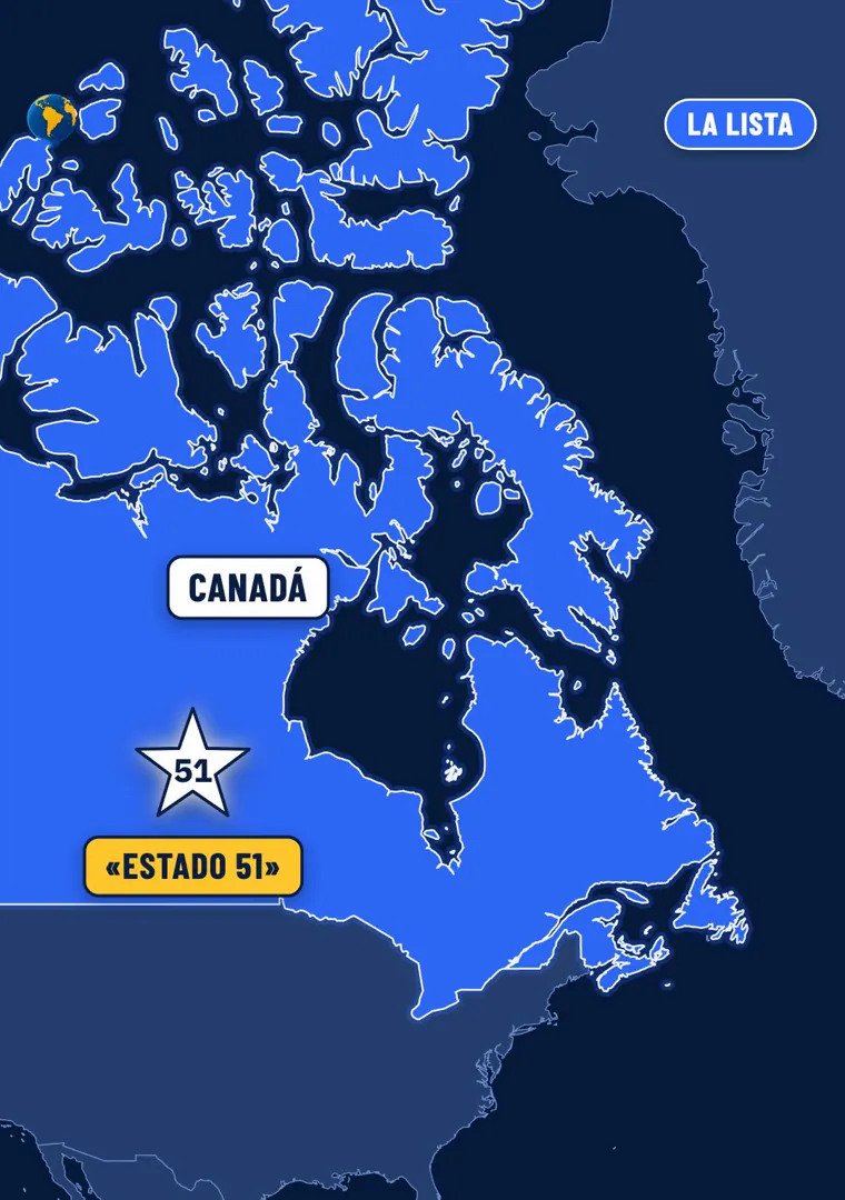 Mapa de Canadá resaltado, con una estrella 51 y la etiqueta «Estado 51»