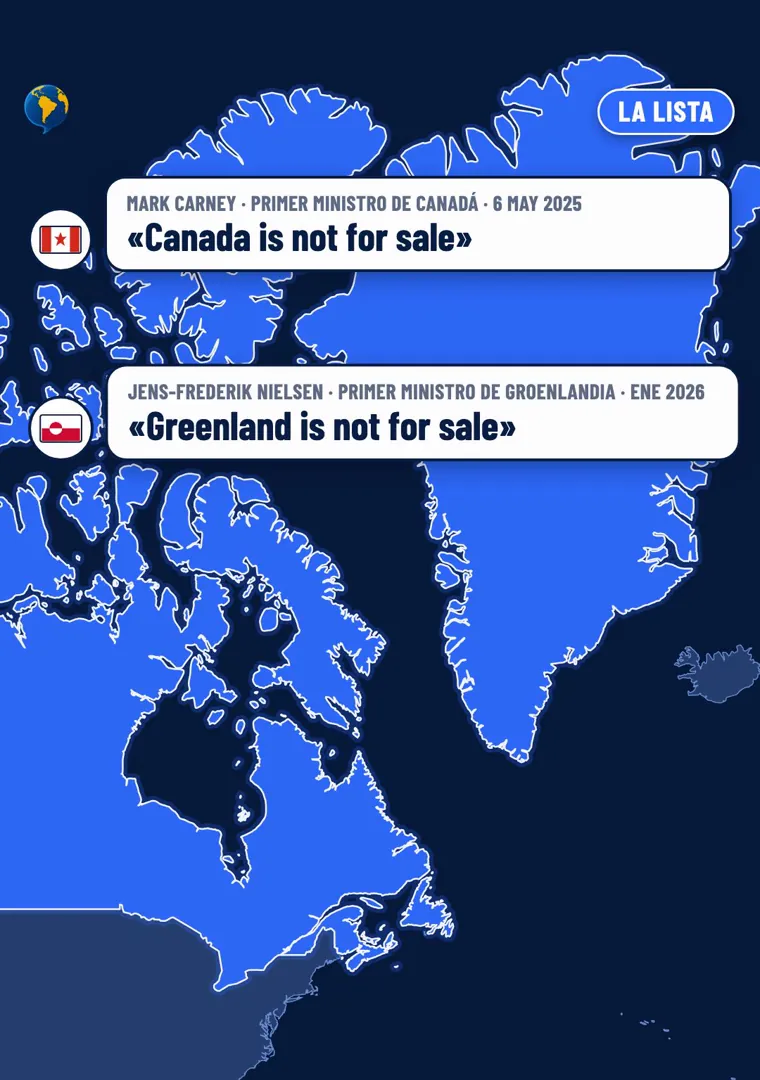 Mapa de Groenlandia con dos citas: «Canada is not for sale» y «Greenland is not for sale»